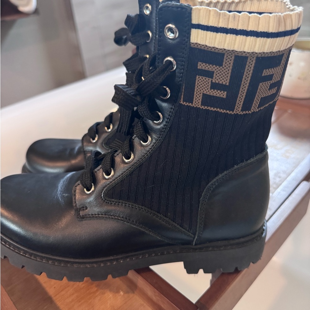 Fendi Black and Cream Leather Boots